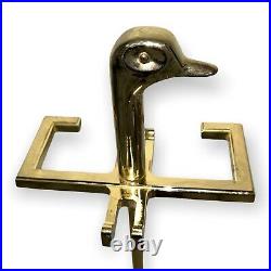 Vtg Fireplace Tool Set Brass Duck Mallard Goose Bird Heads 4 Tools & Stand MCM