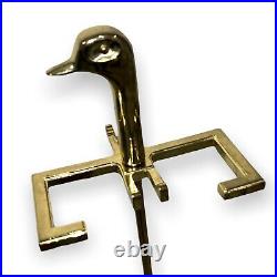 Vtg Fireplace Tool Set Brass Mallard Duck Goose Bird Heads 4 Tools & Stand MCM
