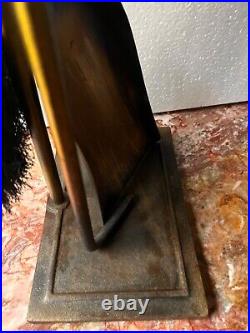 Vtg Heavy Cast Iron Brass-tone Fireplace 4 Piece Tool Set 27 high