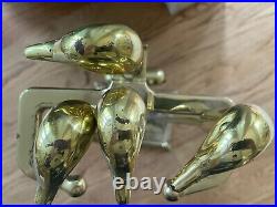 Vtg MCM Brass Duck Head 5 Piece (4 x tools) Fireplace Set Rosenthal-Netter NICE