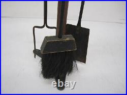 Vtg MCM Seymour Fireplace Poker Shovel Brush 3 Tool Set Stand Walnut Wood Brass