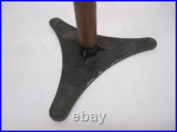 Vtg MCM Seymour Fireplace Poker Shovel Brush 3 Tool Set Stand Walnut Wood Brass