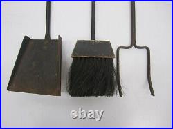 Vtg MCM Seymour Fireplace Poker Shovel Brush 3 Tool Set Stand Walnut Wood Brass