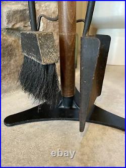 Vtg MCM wood fireplace tool set Seymour Danish Modern Mid Century Modernist Iron