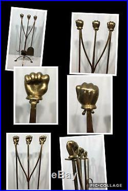 Vtg MICKEY MOUSE DISNEY Solid Brass Fireplace Tool Set 4 Piece Glove Hand D23