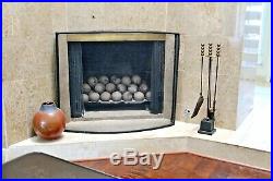 Vtg Mid Century Asian Modern Wrought Iron Brass Ball Fireplace Tools Set Deskey