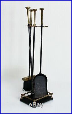 Vtg Mid Century Modern Wrought Iron Brass Fireplace Tools Set Virginia Harvin