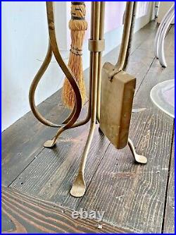 Vtg Mid Century Modern Wrought Iron Metal Brass Fireplace Tools Set Arts Crafts