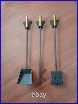 Vtg Mid-century Modern 1960s Wall Hung Fireplace Tool Set Shovel Brush Poker MCM