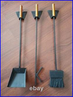 Vtg Mid-century Modern 1960s Wall Hung Fireplace Tool Set Shovel Brush Poker MCM