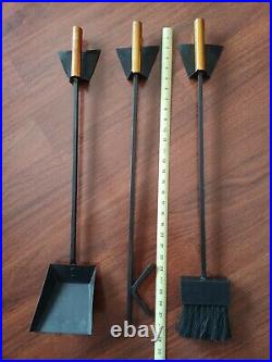 Vtg Mid-century Modern 1960s Wall Hung Fireplace Tool Set Shovel Brush Poker MCM