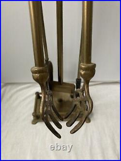 Vtg Nautical Fireplace Tool Set Solid Brass Seashell Clam Shell Marine Patina