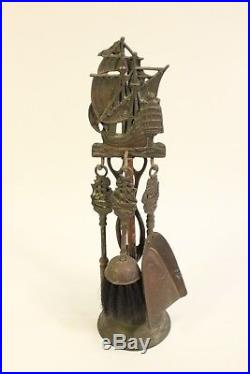 Vtg Nautical Old World Sailing Ship Boat Mini Fireplace Tools Set Bronze-Tone
