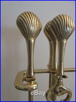 Vtg Seashell Fireplace Tool Tools Set Solid Brass Scallop Design Shore to Please