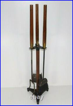 Vtg Seymour Mid Century Modern Walnut Handle Iron Retro Fireplace Tool Set Stand
