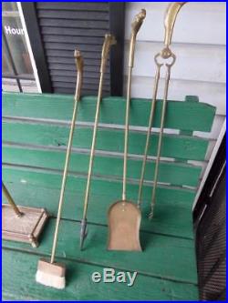 Vtg Solid Mustang Pony Brass Horse Head Fireplace Poker Tool Set Stand 5 Piece