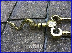 Vtg Virginia Metalcrafters Dolphin Sea Monster Brass 4-piece Fireplace Tool Set