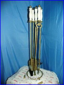 WHITE MARBLE FIREPLACE TOOL SET WithMARBLE HANDLES & BASE WITH CLAW FEET