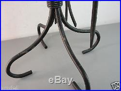 WROUGHT IRON BLACK FANCY TWISTED FIREPLACE STAND POKER TOOL FIRE SET+BELLOWS OLD