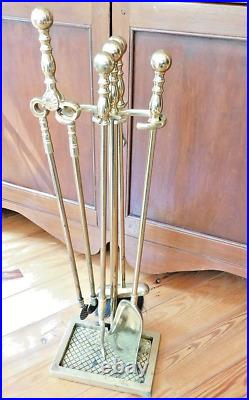 Williamsburg Virginia Metalcrafters 5 Pc All Brass Fireplace Tools