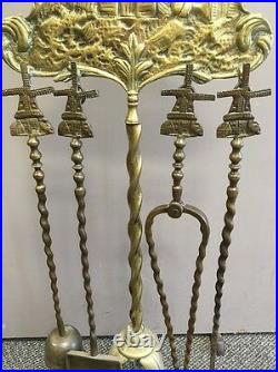 Windmill Fire Place Tools Antique Brass Dutch 1850, Cast Design