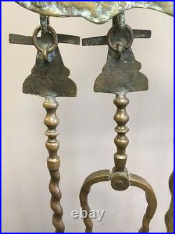 Windmill Fire Place Tools Antique Brass Dutch 1850, Cast Design