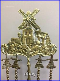 Windmill Fire Place Tools Antique Brass Dutch 1850, Cast Design