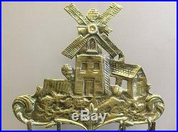 Windmill Fire Place Tools Antique Brass Dutch 1850, Cast Design, Top Quality