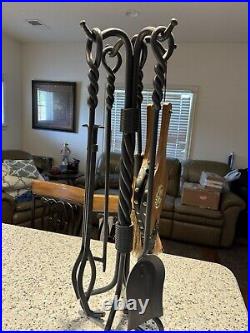 Wrought Iron 34 Tall Fireplace Tool Set With Bellows. New