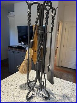 Wrought Iron 34 Tall Fireplace Tool Set With Bellows. New