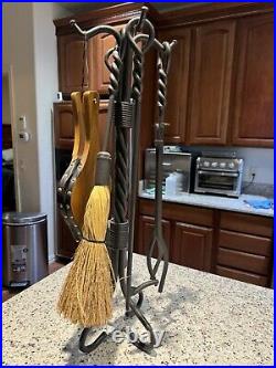 Wrought Iron 34 Tall Fireplace Tool Set With Bellows. New