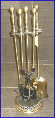 Wrought Iron 5 Piece Antique Brass Fireplace Tool Set With Rail 31 H 4444