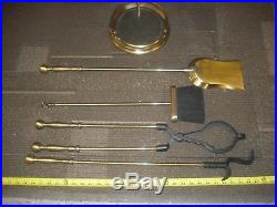 Wrought Iron 5 Piece Antique Brass Fireplace Tool Set With Rail 31 H 4444
