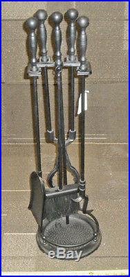 Wrought Iron 5 Piece Black Fireplace Tool Set With Rail 31 H 1156