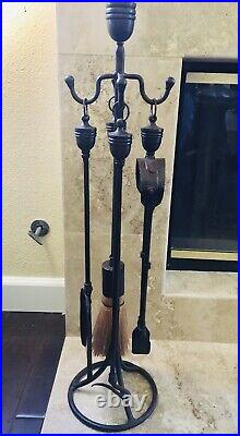 Wrought Iron Fireplace Tool Set of 4 Plus Stand Unique