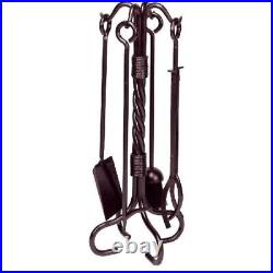 Wrought Iron Fireplace Tool Set with Twist Stand, Bronze 5 Piece