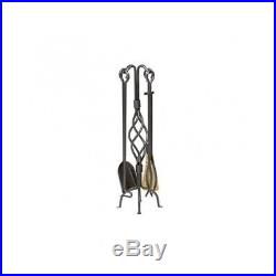 Wrought Iron Fireplace Tools 4 piece Helix Design Tongs Poker Broom Shovel Heat