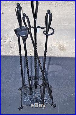 Wrought Iron Fireplace Tools Hand Forged 3 Pieces Stove Set PLUS STAND