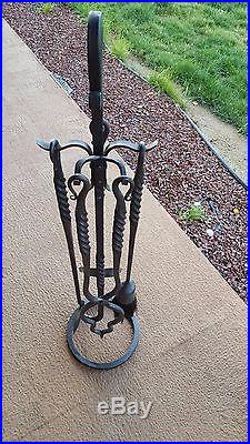 Wrought Iron Fireplace Tools Hand Forged 5 Pieces Stove Set