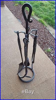 Wrought Iron Fireplace Tools Hand Forged 5 Pieces Stove Set