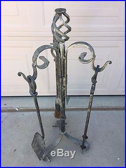 Wrought Iron Fireplace Tools Set Hand Forged Handmade 3 Pieces Stove Set TF