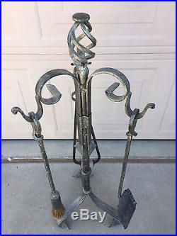 Wrought Iron Fireplace Tools Set Hand Forged Handmade 3 Pieces Stove Set TF