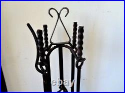Wrought Iron Fireplace tools Set with Stand Hand forged Poker Shovel Coal Tong