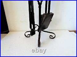 Wrought Iron Fireplace tools Set with Stand Hand forged Poker Shovel Coal Tong