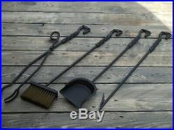 Wrought iron fireplace tools set, 4 Pieces (Poker, Shovel, Tongs, Broom)