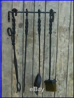 Wrought iron fireplace tools set, 5 Pieces (Poker, Shovel, Tongs, Broom, Holder)