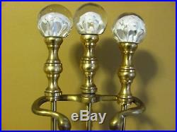 Zimmerman art glass brass andirons fire place tool set and stand
