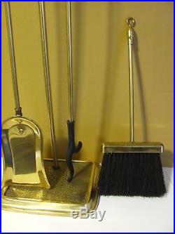 Zimmerman art glass brass andirons fire place tool set and stand